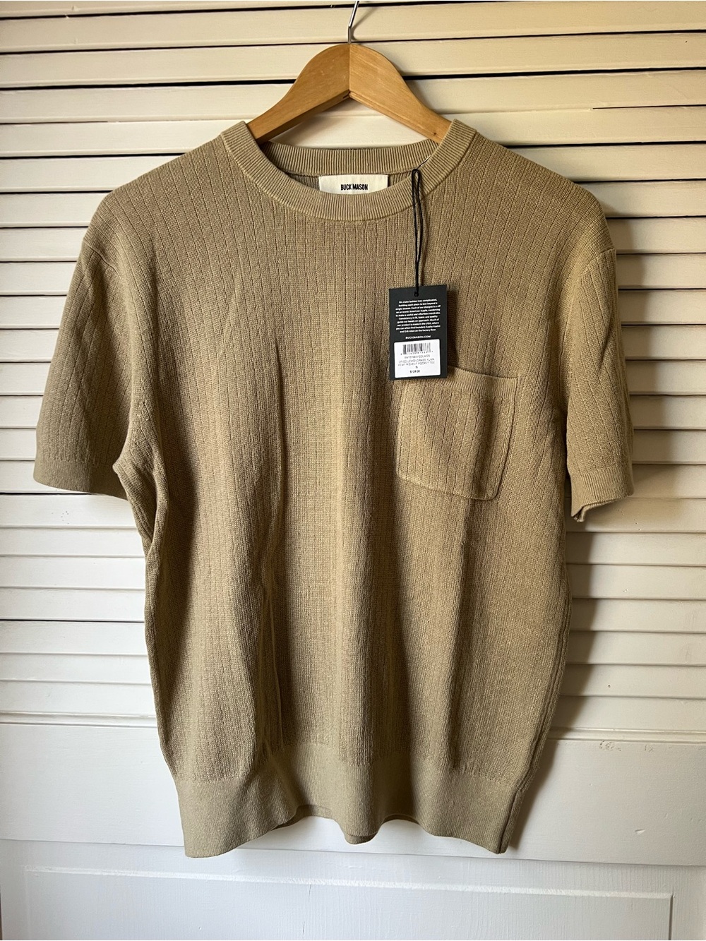 Buck Mason Dried Lemongrass Rib Knit Pocket Tee - Tan